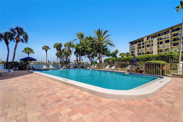 Heated, waterfront pool.