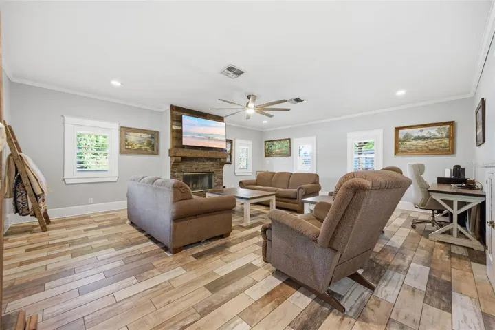 Living Room with custom fireplace