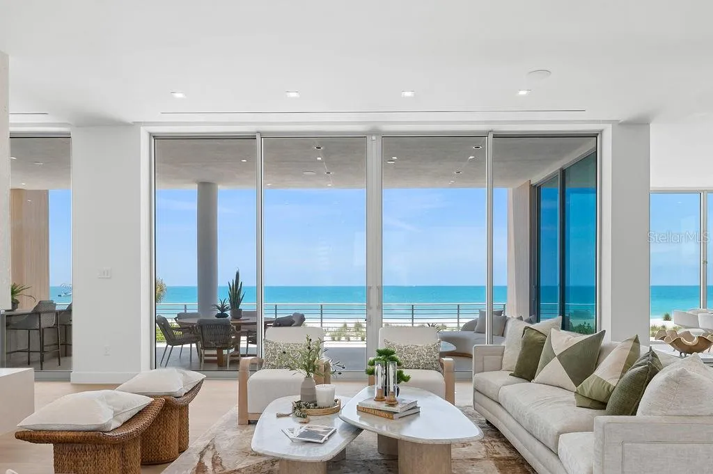 Open living space features a vapor fire place to designate additional club room