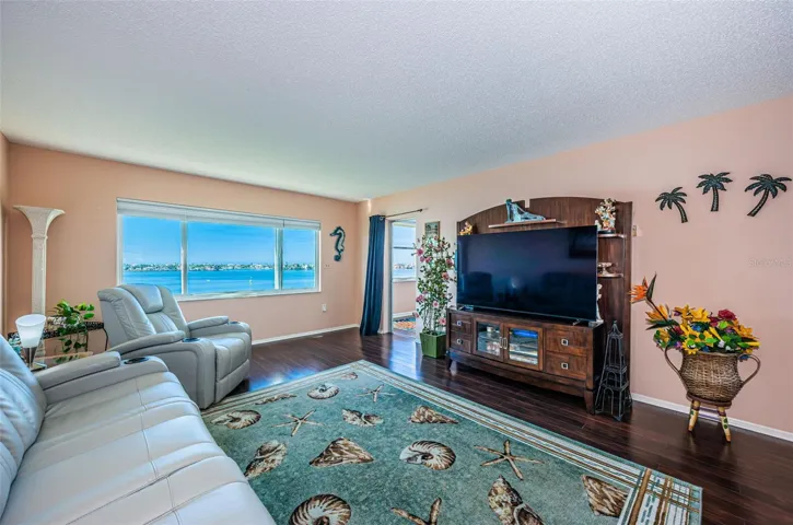Living room with wide open water front view