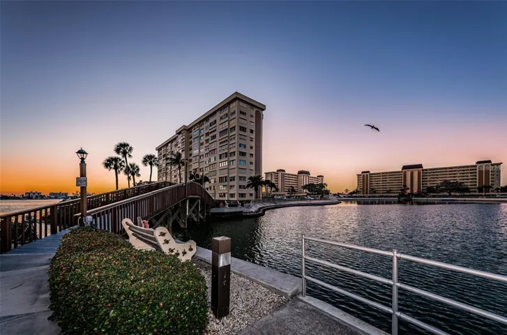 Waterfront walking paths with sunset views