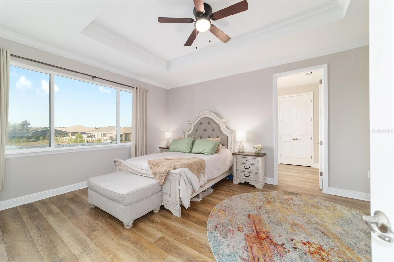 Tray ceiling and crown molding in Primary BR