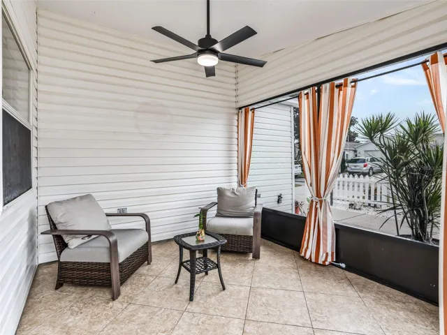 Front Screened-in Lanai with Privacy Curtains