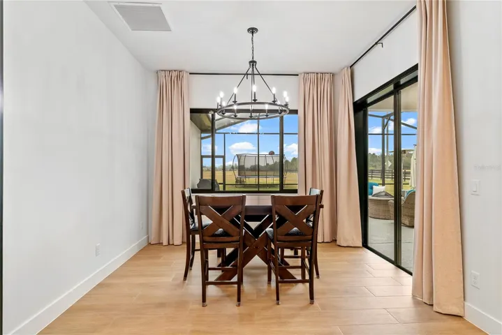 Dining space with window views