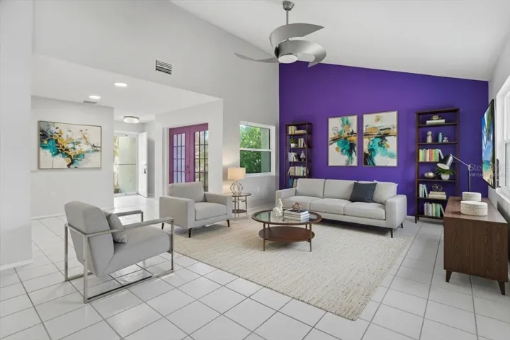 Virtually staged photo.  Living Room.