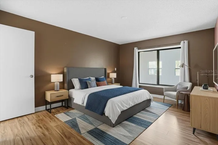 Virtually staged photo.  Bedroom #1.