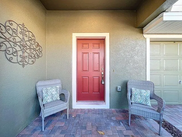 front door, covered patio