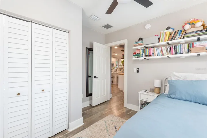 Bedroom 3 has additional storage in open shelving