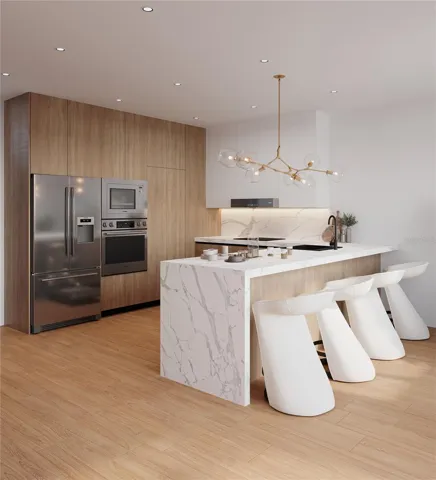 Builder Rendering... Bosch Appliances, Italian Custom Cabinetry, Quartz with Waterfall Ends