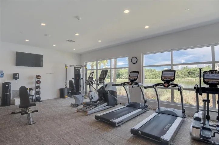 workout room overlooking the lake