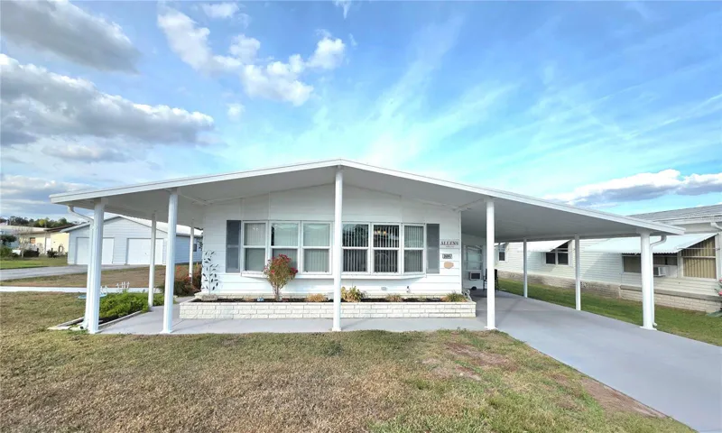 Front of home located on a South facing corner lot.