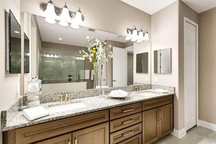 Two medicine cabinets and a dedicated linen closet.