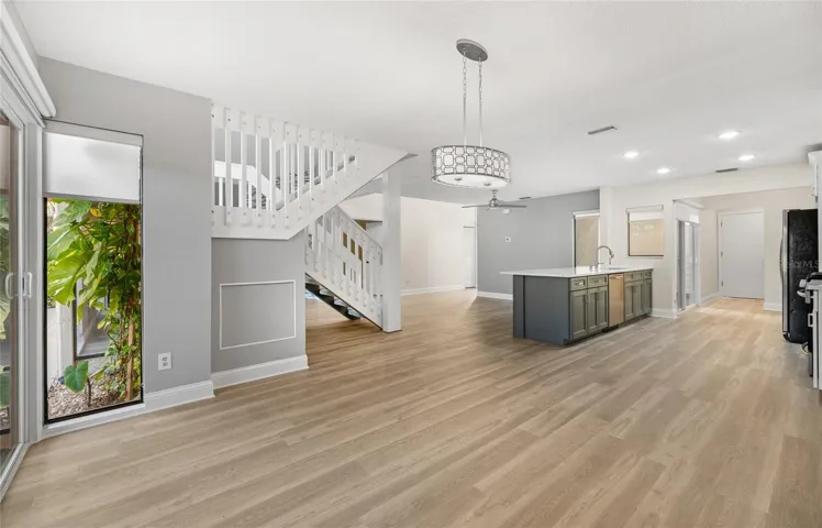 View of kitchen from dining area