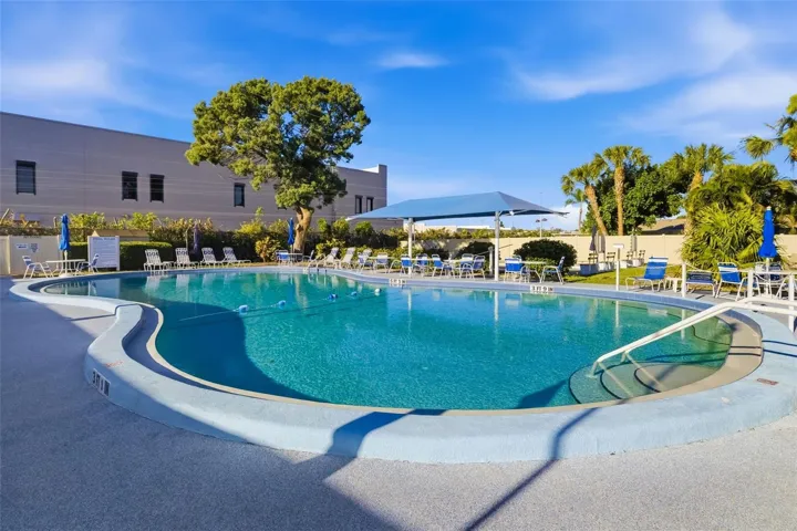Heated community pool in DeSoto Square Villas – active 55+ lifestyle in Bradenton with resort-style amenities