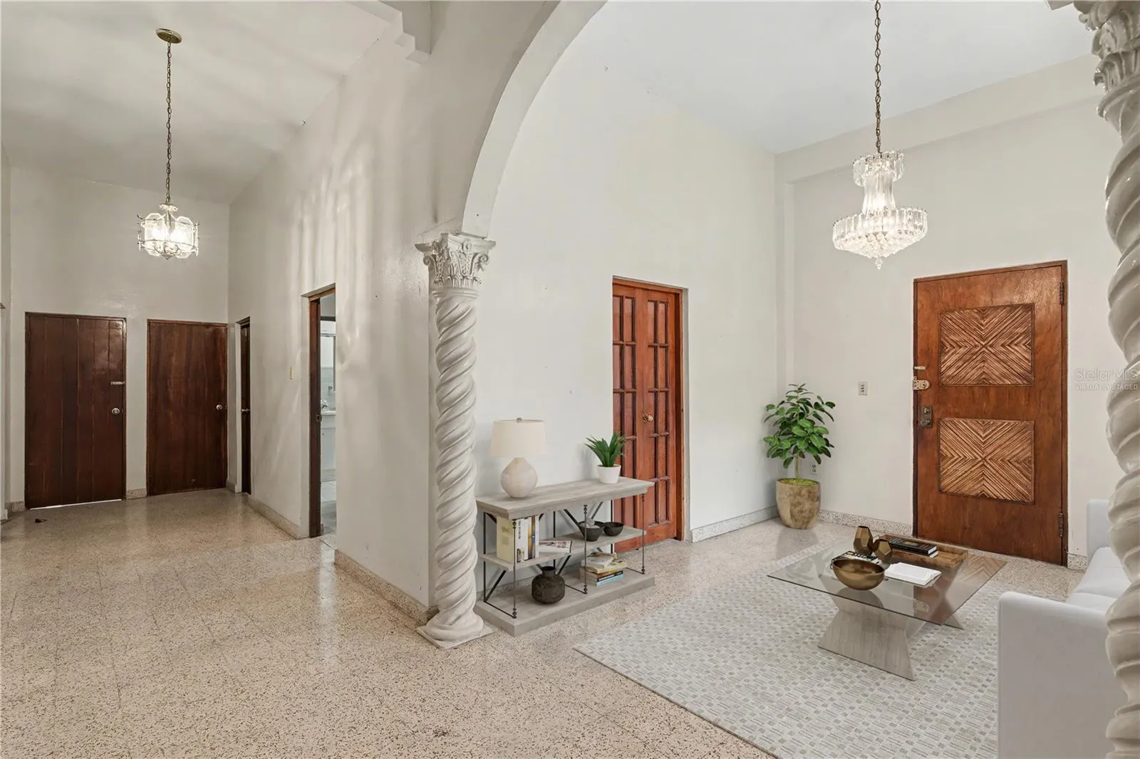 Main living second floor Family home area showcasing historic urban Mediterranean architecture. Virtually staged.