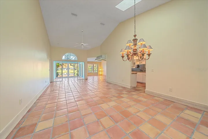 Expansive great room with stunning Saltillo tile floors