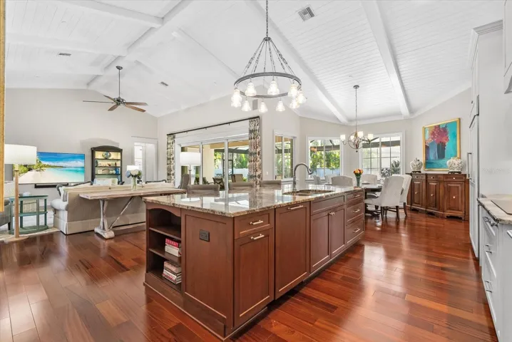 Kitchen into Living Room and Dining Room
