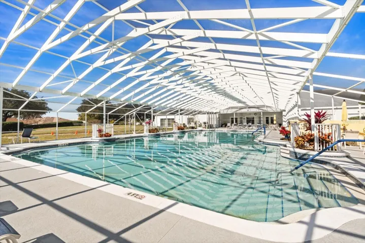 Covered lap pool and lounging area