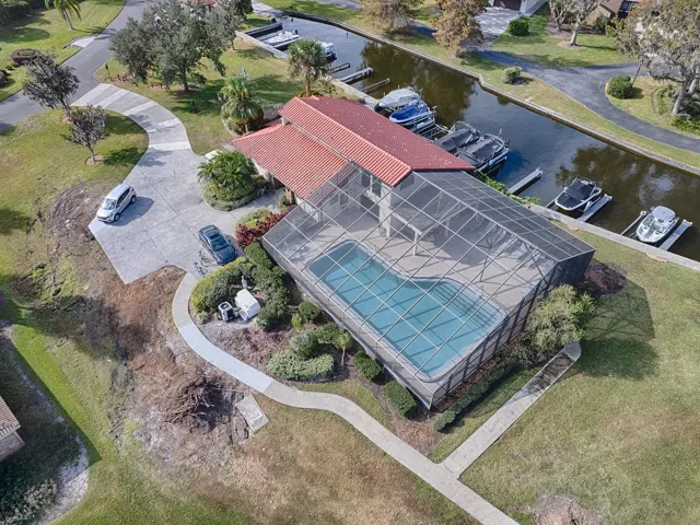 Aerial of clubhouse and pool