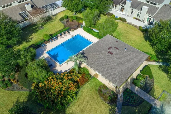 Aerial view of pool and club house