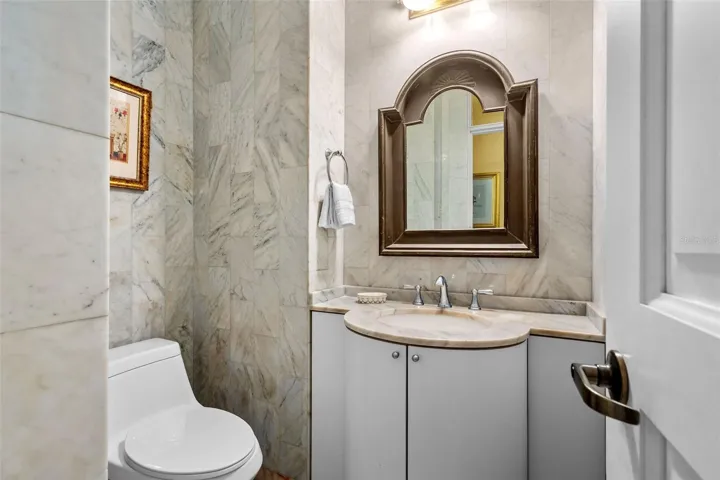 Well-appointed guest bath with elegant finishes