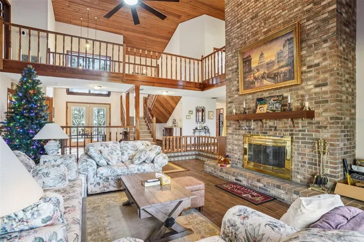 Full height brick wood-burning fireplace