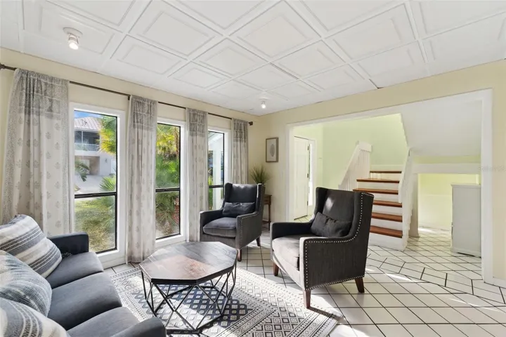 Walk through the doors into the entertainment space.