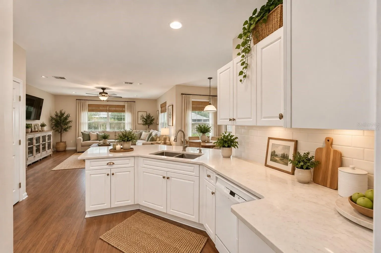 Large open kitchen virtually staged