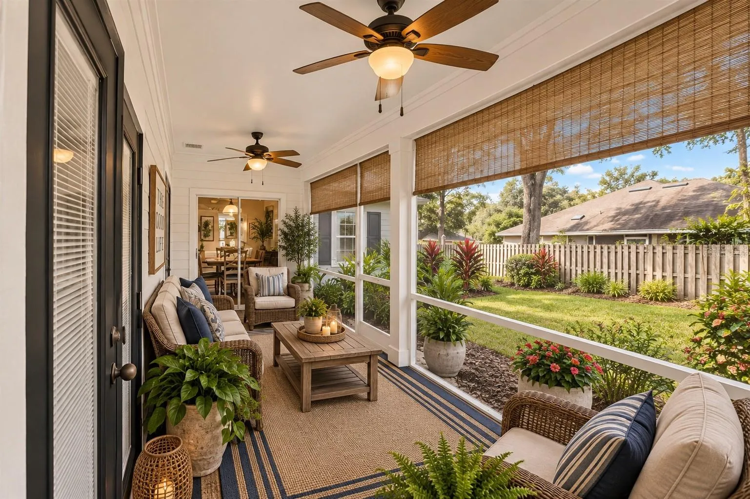 Covered lanai, virtually staged