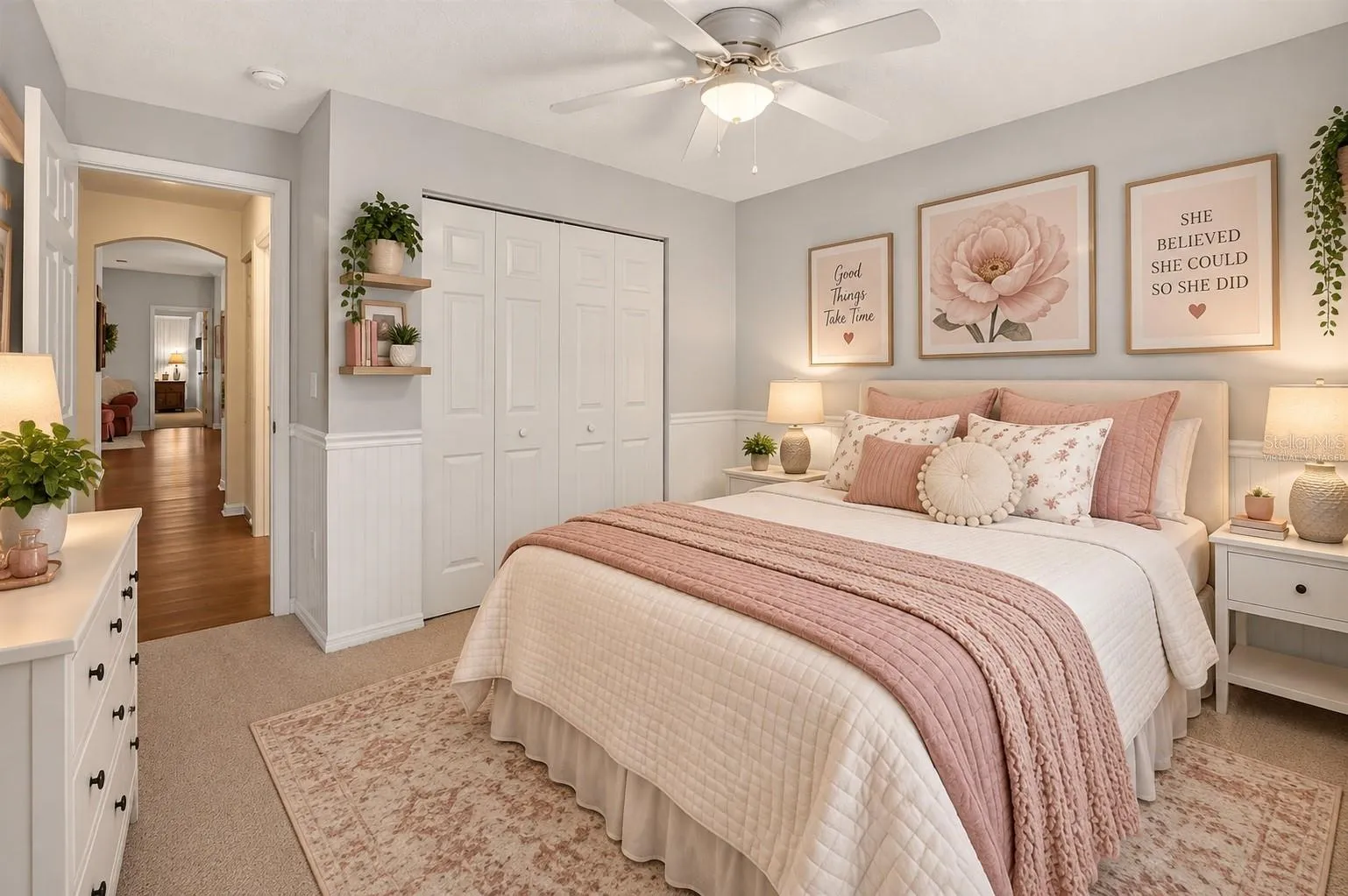 One of three secondary bedrooms virtually staged