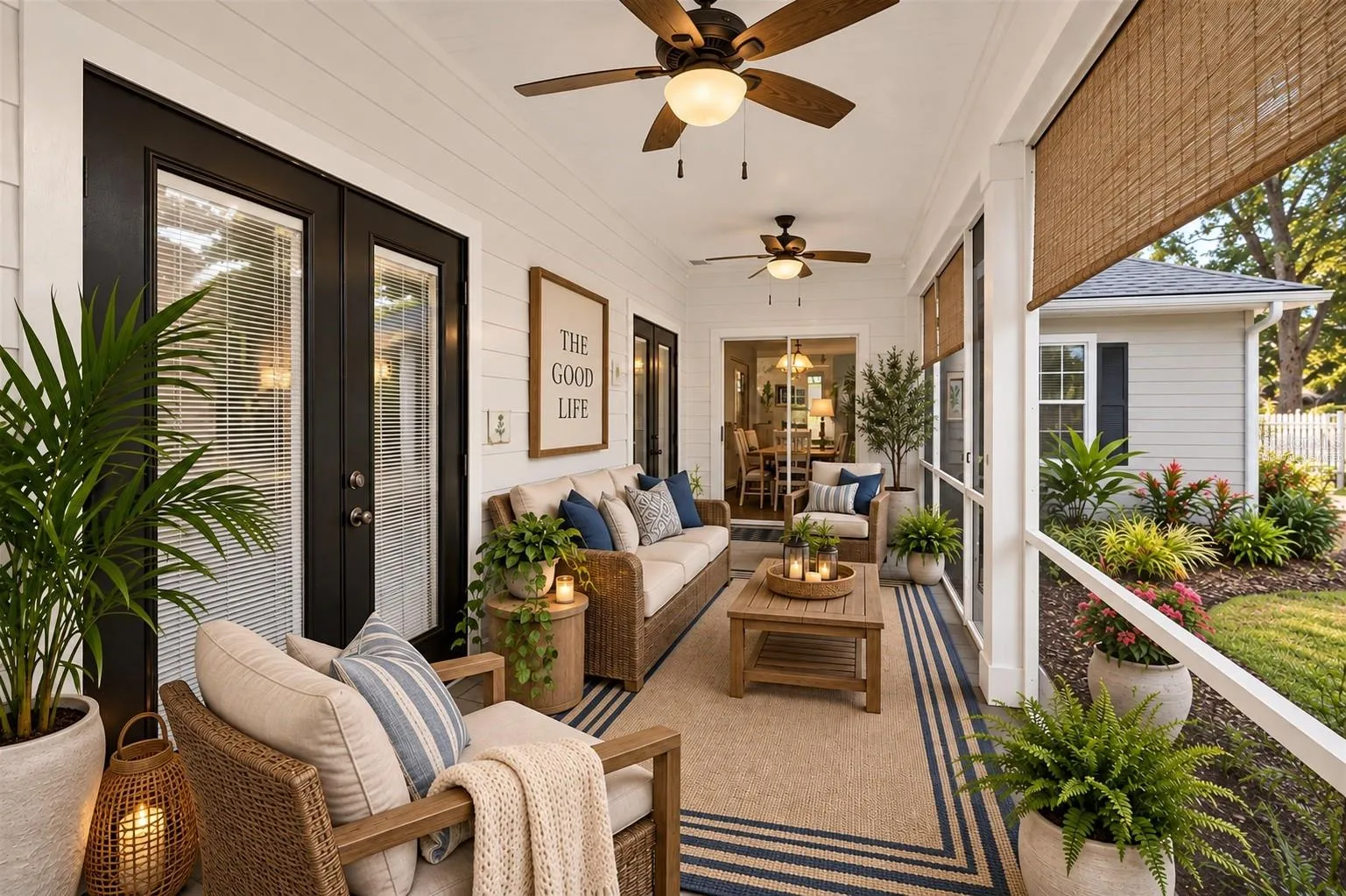 Covered lanai, virtually staged