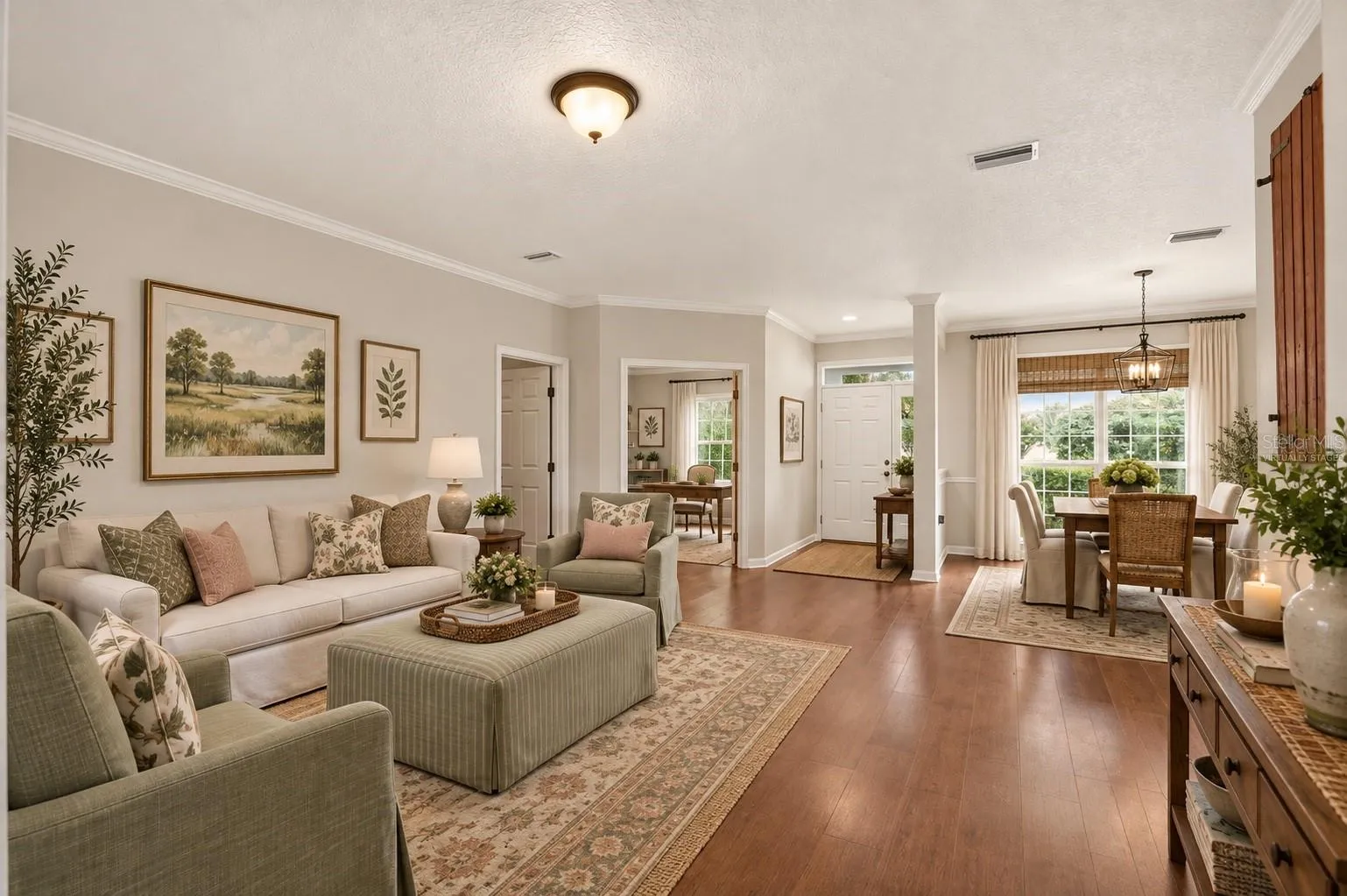 Spacious living room virtually staged