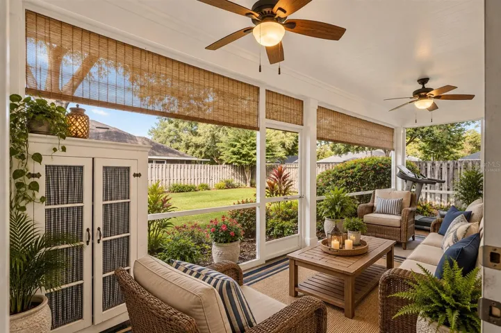 Covered lanai, virtually staged