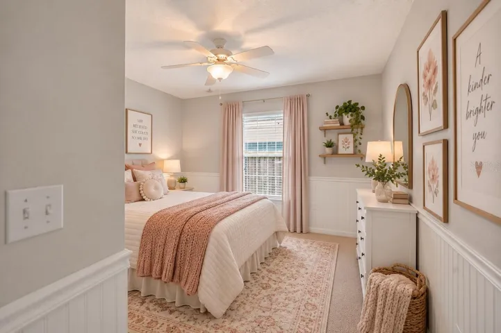 One of three large secondary bedrooms in 3-way split configuration, virtually staged