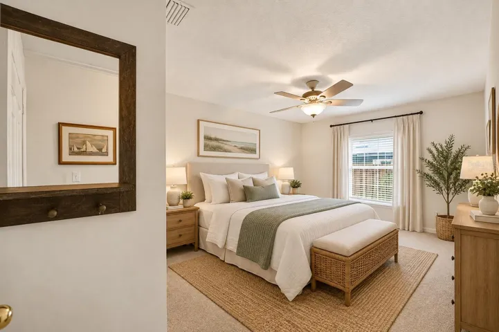 One of three secondary bedrooms in 3 way-split configuration, virtually staged