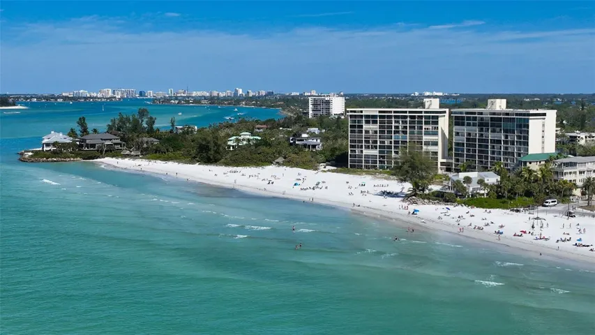 View of the Whispering Sands tower buildings from the Gulf.