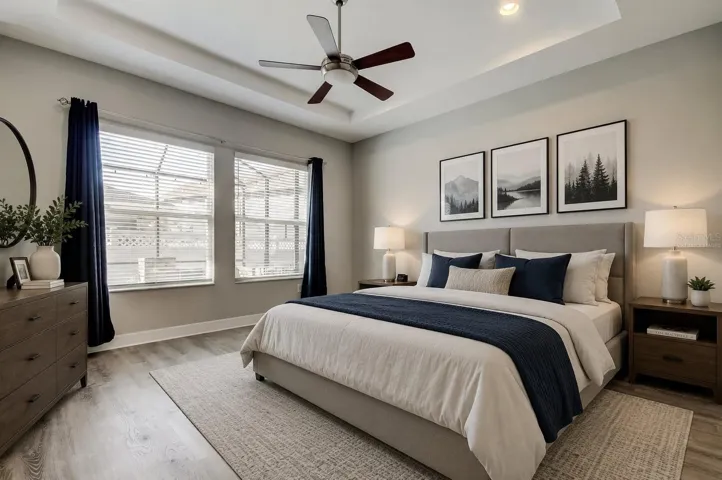 Virtually staged primary bedroom