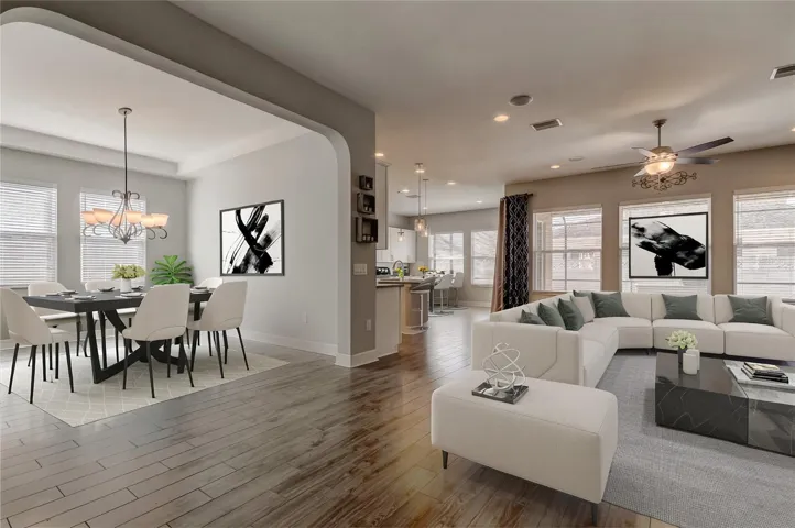 Virtually Staged showing living room and dining room open floor plan