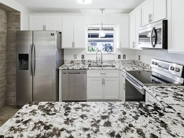 Granite Countertops. Stainless Steel Appliances. Double sink