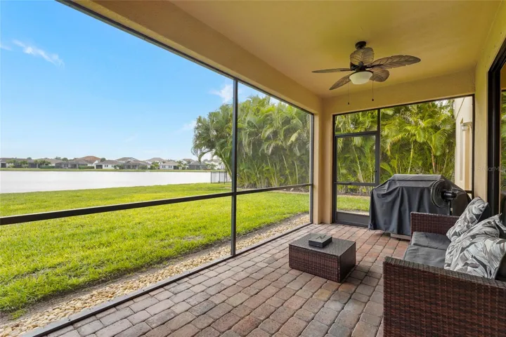Screened lanai with lake view