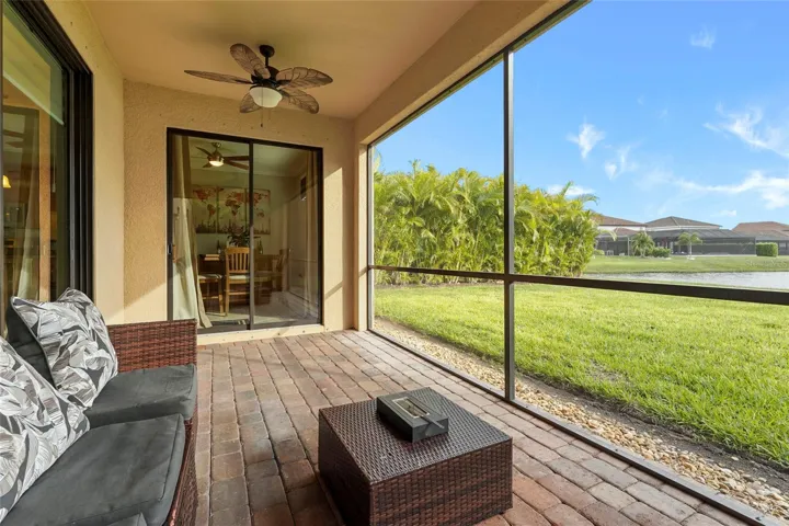 Screened lanai with lake view