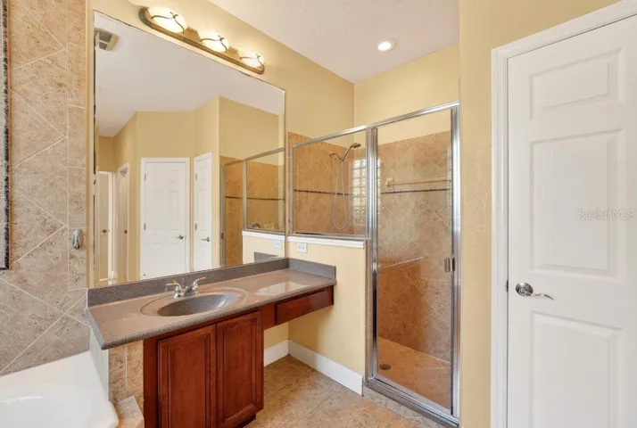 Main Floor Primary Bath with Dual Sinks, Walk-In Shower, Soak Tub and seperate Water Closet. Towel Closet also.