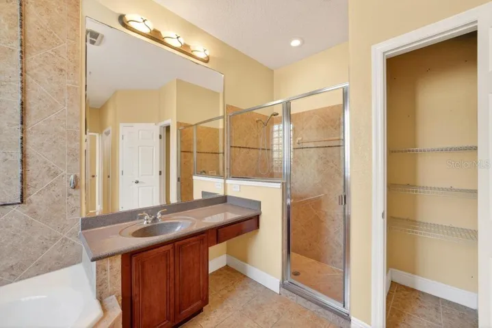 Main Floor Primary Bath with Dual Sinks, Walk-In Shower, Soak Tub and seperate Water Closet. Towel Closet also.