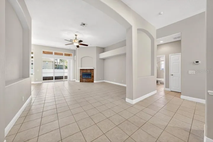 Living Room with Wood Burning Fireplace