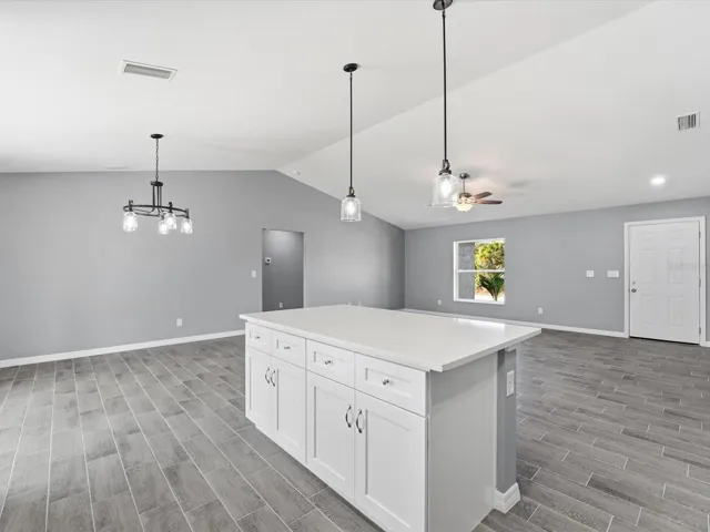Kitchen facing living area