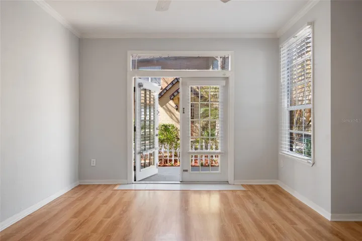 French doors off living room.