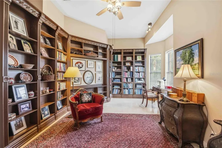 Bedroom/guest suite with wood built-in shelves