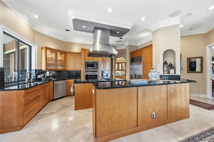 Kitchen with granite counters and ample cabinets