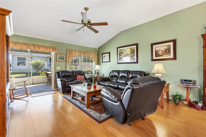 Living room with sliders to the summer Kitchen