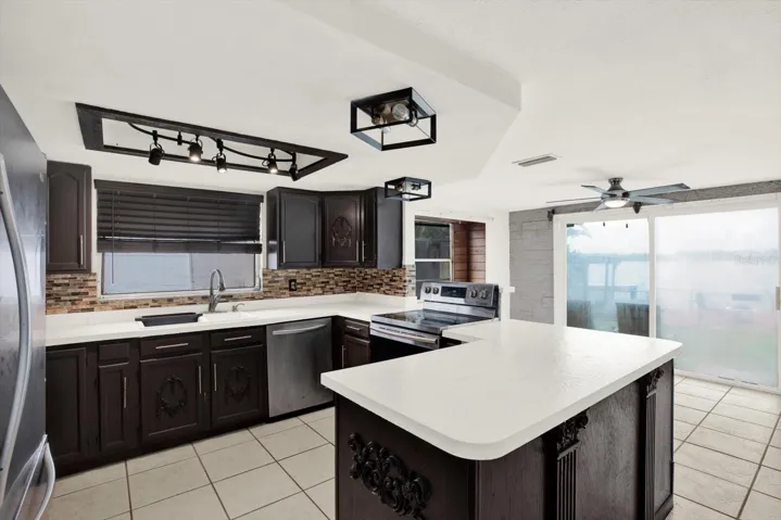 Stare out to the lake while cooking your meals